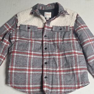 Gray and Red Plaid Sherpa-Lined Jacket